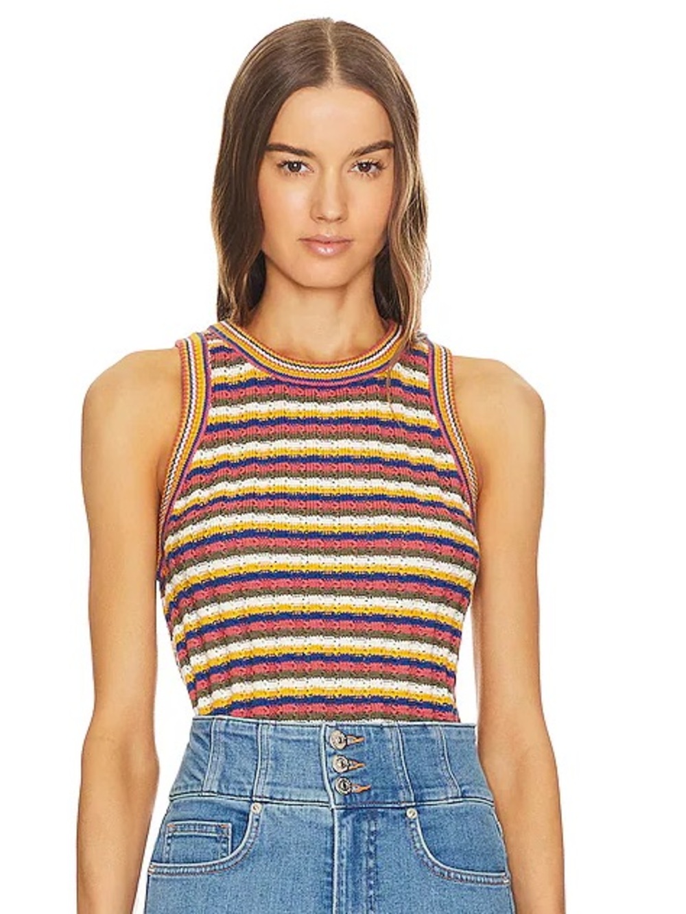 Veronica Beard Jerrel Striped Knit Tank — Pink, Yellow, Blue, Cream, Purple
